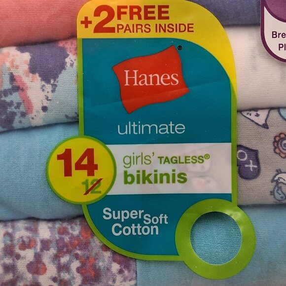 Hanes Ultimate Girls Tagless Bikini Style Super Soft Cotton Underwear 14 Pairs - Picture 2 of 9